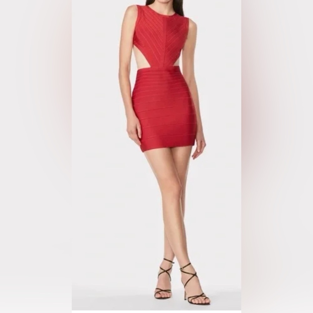 HERVE LEGER Cutout Bandage Mini Dress OPC8419412 Lipstick red NWT